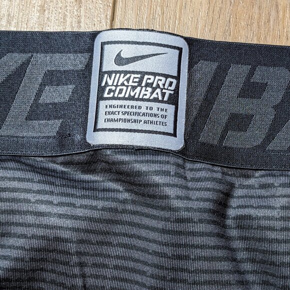 Nike Pro Combat Compression Pants Dri Fit Black Gray Striped Leggings Mens L - Picture 9 of 9